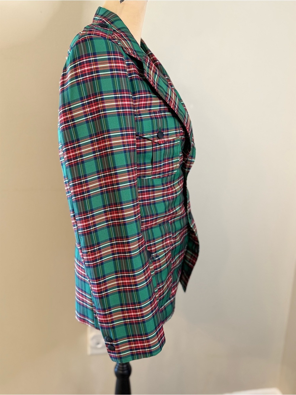 Preppy Green Red Tartan Plaid blazer jacket lined split hem SZ M - Picture 2 of 11